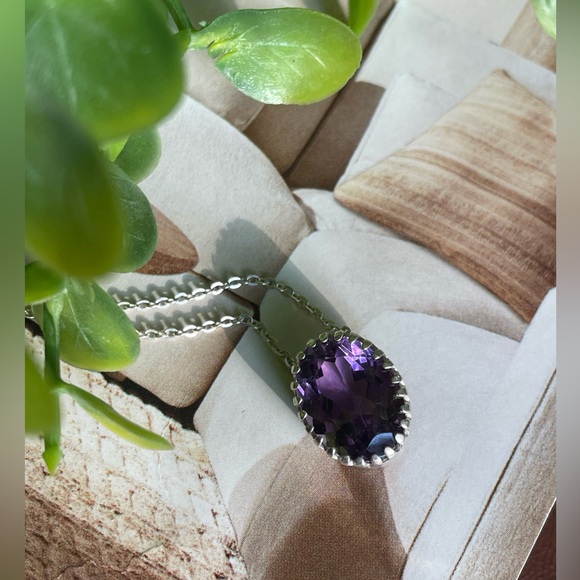 Necklace 925 Sterling silver Pendent with Chain with Finest quality Amethyst! - Picture 7 of 13